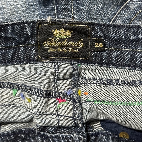 Akademiks Y2K Jeans Size 28 Colorful Stitching Retro Streetwear - Picture 4 of 7